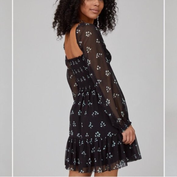 Wilfred Aritzia Tempest Dress Black Aqua Print Long Sleeve Mini Length Size XS - Picture 9 of 15